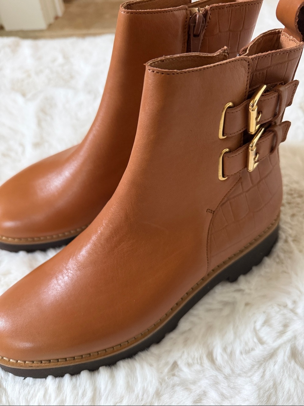 Andre Assous Pandora Ankle Boots, Brown Leather size